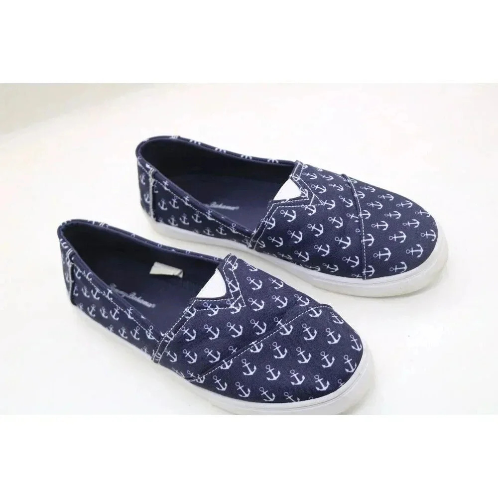 Tommy Bahama Navy & White Anchor Slip-On Boat Deck Shoes-Size 7